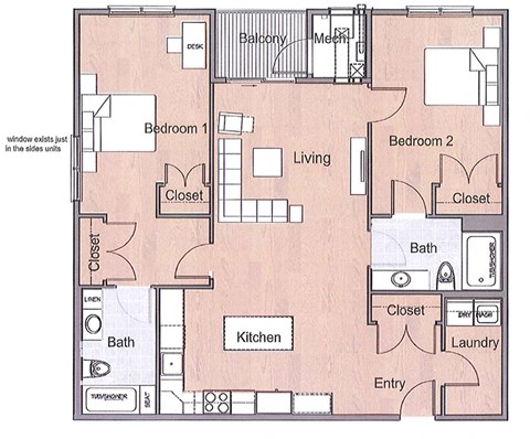 Floor plan for 2 beds, 2 baths, 1320 sqft